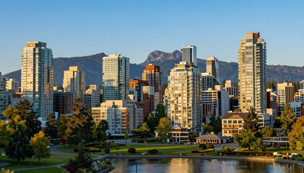 Vancouver cityscape with mountains
